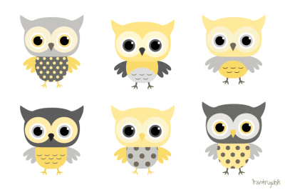 Baby boy owls clipart, Yellow and grey owl clip art set, Baby shower cute owls