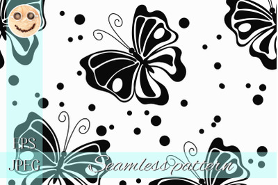 Black butterfly on the white background seamless pattern