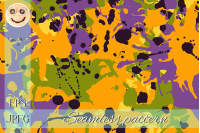 Purple, orange, green, black camouflage seamless pattern