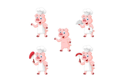 Cartoon pig chef collection set