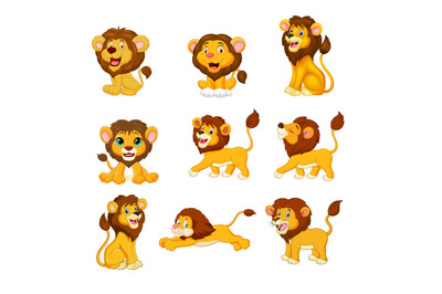 Cartoon lions collection set on white background