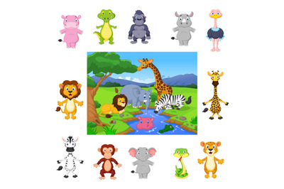 Cartoon big animals collection set