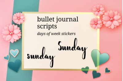 Script Days Of The Week Font&2C; Bullet Journals Planners&2C; Calligraphic Printable stickers