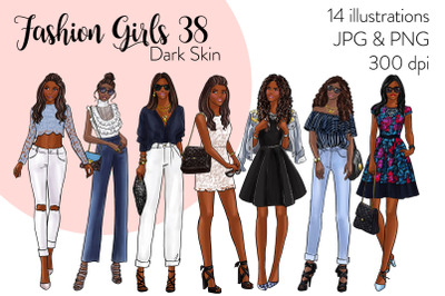 Watercolor Fashion Clipart - Fashion Girls 38 - Dark Skin