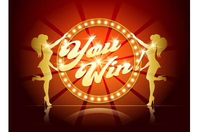 You Win Banner for Casino or Gaming industry in Retro Style. Wording Y