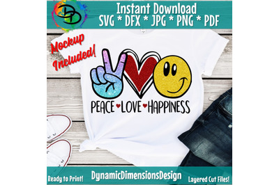 Peace Love Happiness svg, Smiley face svg, Peace Love SVG, Heart svg,