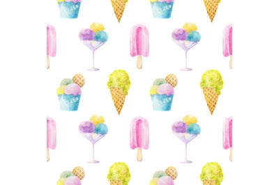 Ice cream watercolor seamless pattern