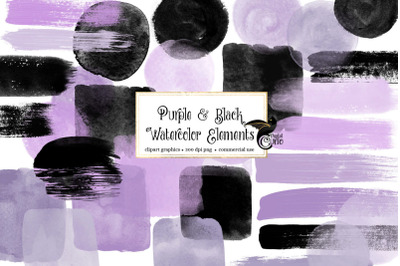 Purple and Black Watercolor Elements