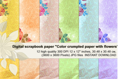 Rainbow Floral Crumpled Digital Paper