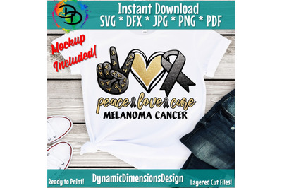 Peace Love Cure svg, melanoma Cancer svg, melanoma Cancer Ribbon, Canc