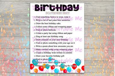 Birthday Scavenger Hunt Printable, Kids Activity, Indoor Game, outdoor