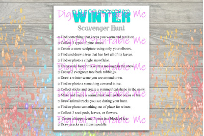 Winter Scavenger Hunt Printable, Kids Activity, indoor outdoor Game, D