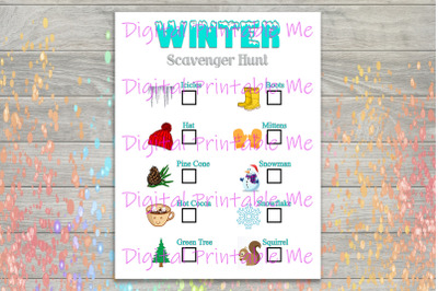 Winter Scavenger Hunt Printable, Kids Activity, indoor outdoor Game, D