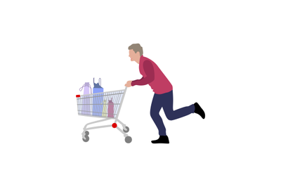 Man with full cart from supermarket