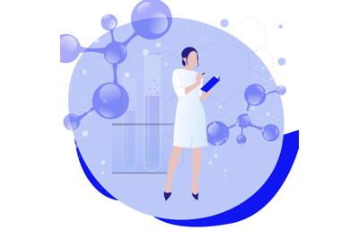 Female scientist in lab coat researching molecular connection