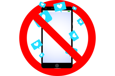 No social media icon, like and heart ban