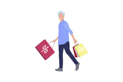 Man with shopping bag, sale and discount