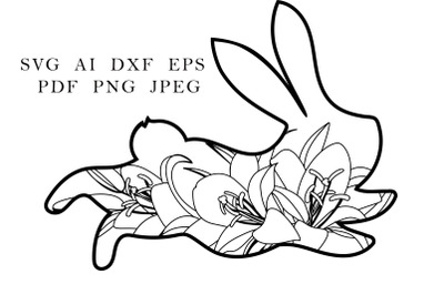 Easter Bunny with Lily Flowers, Floral Rabbits