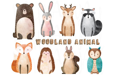 Watercolor woodland animal elements