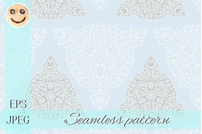 White grey blue doodles abstract seamless pattern