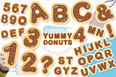 Yummy Chocolate Donuts Alphabet and Numbers