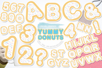 Yummy White Donuts Alphabet and Numbers