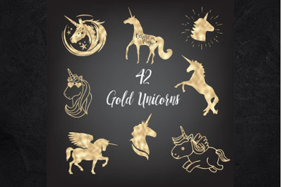 Gold Foil Unicorns, Magical Unicorns, Unicorn Digital Clip arts, Unico