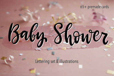 Baby Shower. Lettering&amp;Illustrations set.