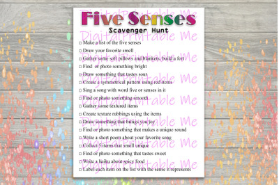 Five Sense Scavenger Hunt Printable, Kids Activity, Game, Download, pa