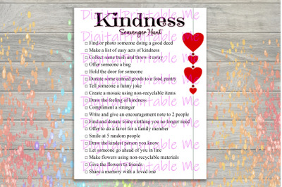 Kindness Scavenger Hunt Printable, Kids Activity, Game, Download, than