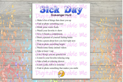 Sick Day Scavenger Hunt Printable, Adult game, Kids Activity, Game, Do