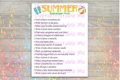 Summer Scavenger Hunt Printable, Kids Craft, Outdoor Game, Download, P