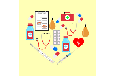 Heart form with medicine icons