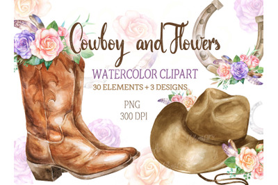 Watercolor Cowboy clipart Rustic Country wedding clip art png boots ha