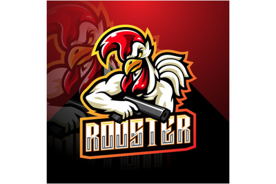 Rooster gunner esport mascot logo design