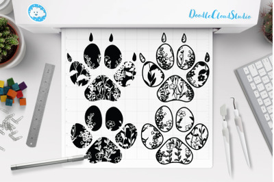 Floral Pet Paw SVG&2C; Dog svg&2C; Cat svg&2C;  Floral Dog &amp;amp; Cat Clipart