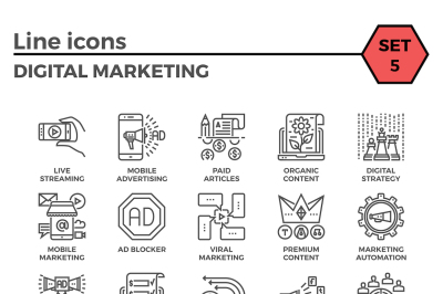 Digital Marketing Thin Line Icons.