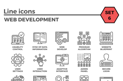 Web Development Thin Line Icon Set