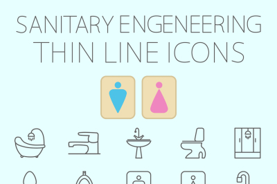 Sanitary engineering vector thin line related icon set