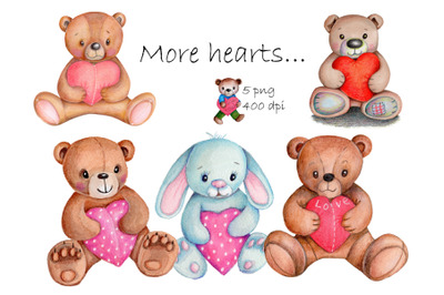 More hearts... Watercolor Teddy bears.