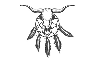 Bull skull and dream catcher tattoo