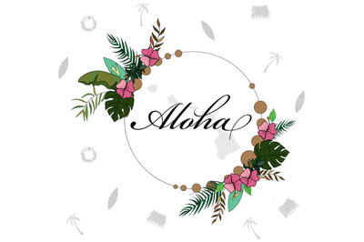 Hawaii themed floral illustration for t-shirts and prints