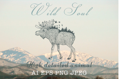 Animal series, wild soul elk vector illustration