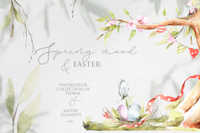 Spring mood &amp; easter. Watercolor collection