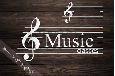 Music key monogram frame for name music classes svg dxf cut