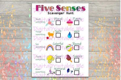 Five Sense Scavenger Hunt Printable, Kids Activity, Game, Download, pa