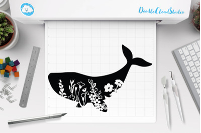 Floral Whale SVG Cut Files&2C; Floral Whale Clipart.