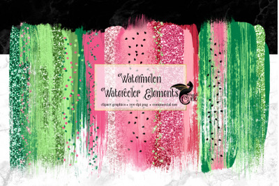 Watermelon Watercolor Elements Clipart