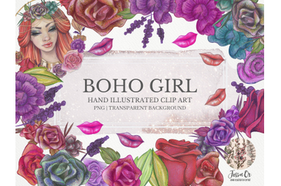 Boho Girl Clipart Set