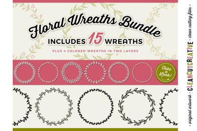 15 svg FLORAL WREATHS floral leaf circle frames - SVG DXF EPS PNG - Cricut & Silhouette - clean cutting files